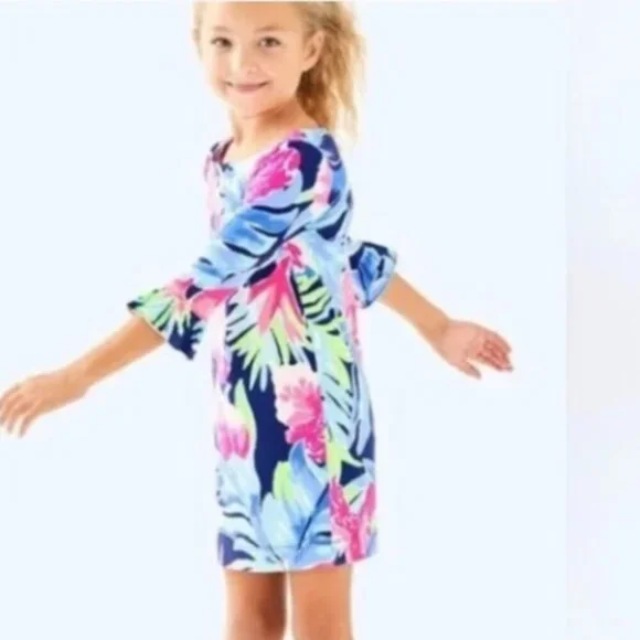 Lilly Pulitzer girls mini Sophie Ruffle Dress High Tide Navy Tropicolada XL NWT